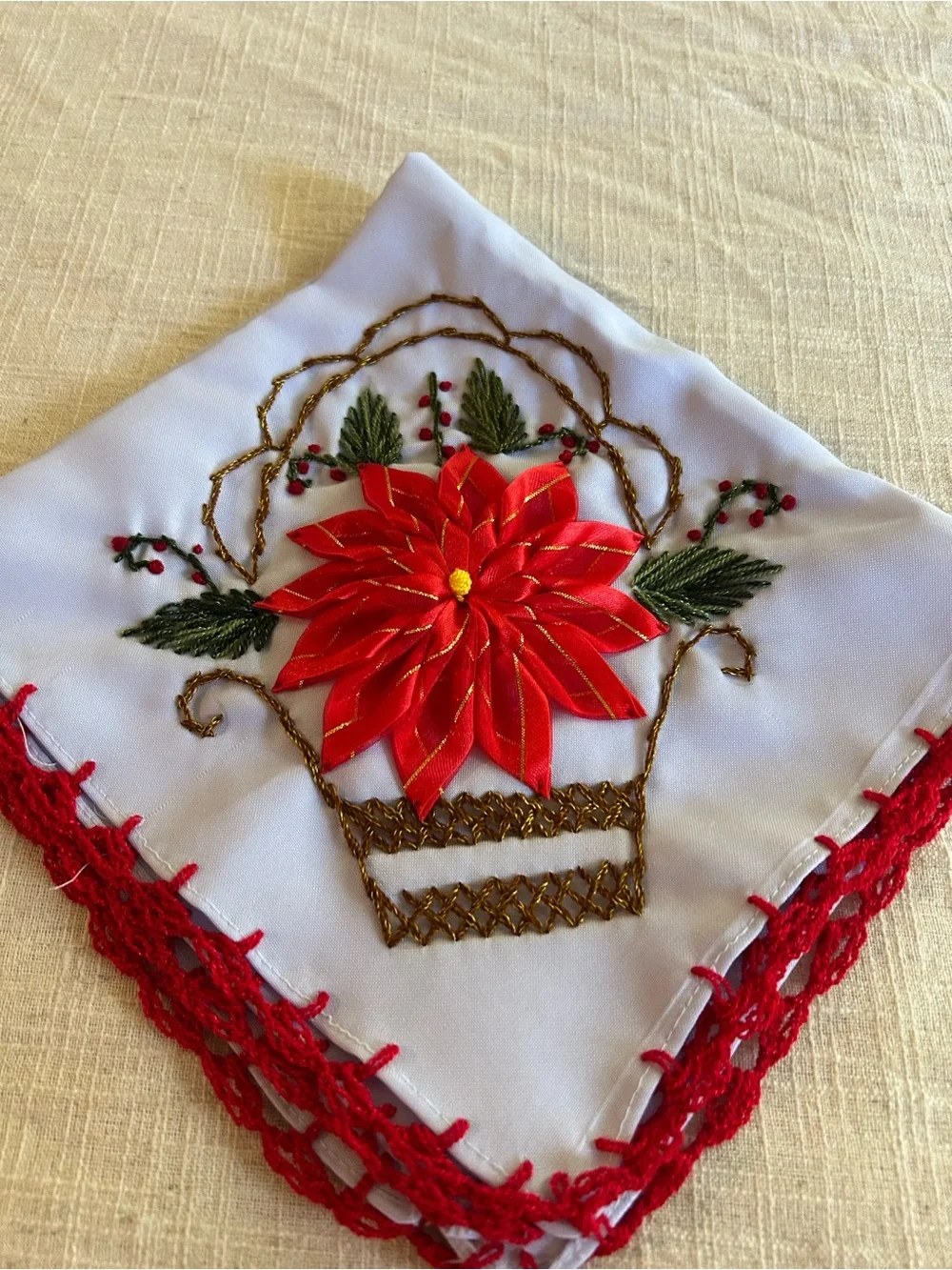 Mexican Artisanal Hand- Ribbon Tortilla Napkins Embroidered - Set of 3
